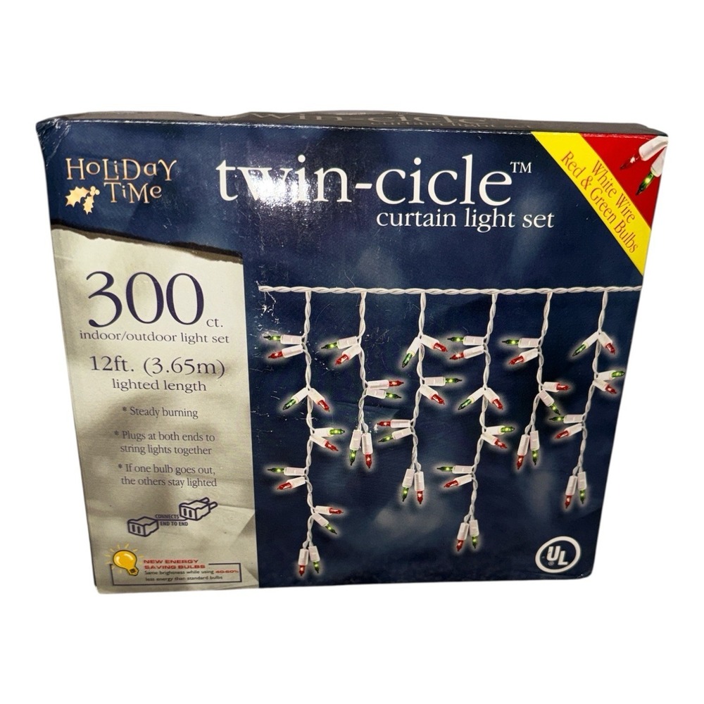 Holiday Time Twin-cicle Curtain Light Indoor Outdoor 300 Count 12 Ft Red Green
